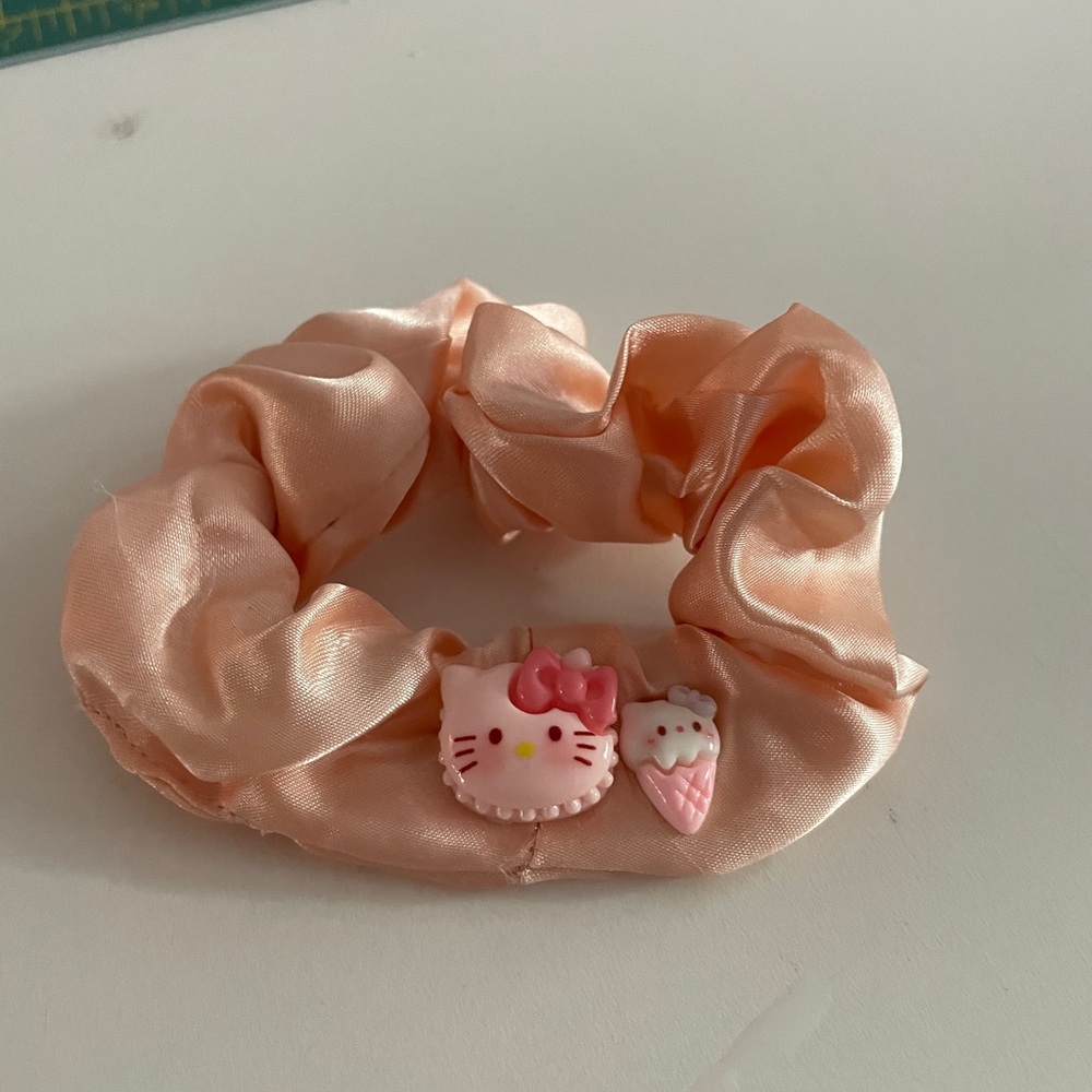 Pink Satin Hair Scrunchie with Hello Kitty Charm